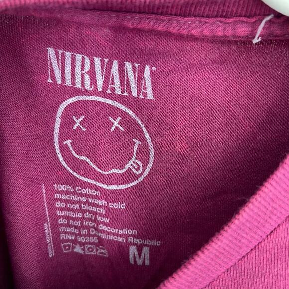 Officially Licensed Nirvana Nevermind Smiley Grunge Tee Magenta Acid Wash Medium - Picture 4 of 6